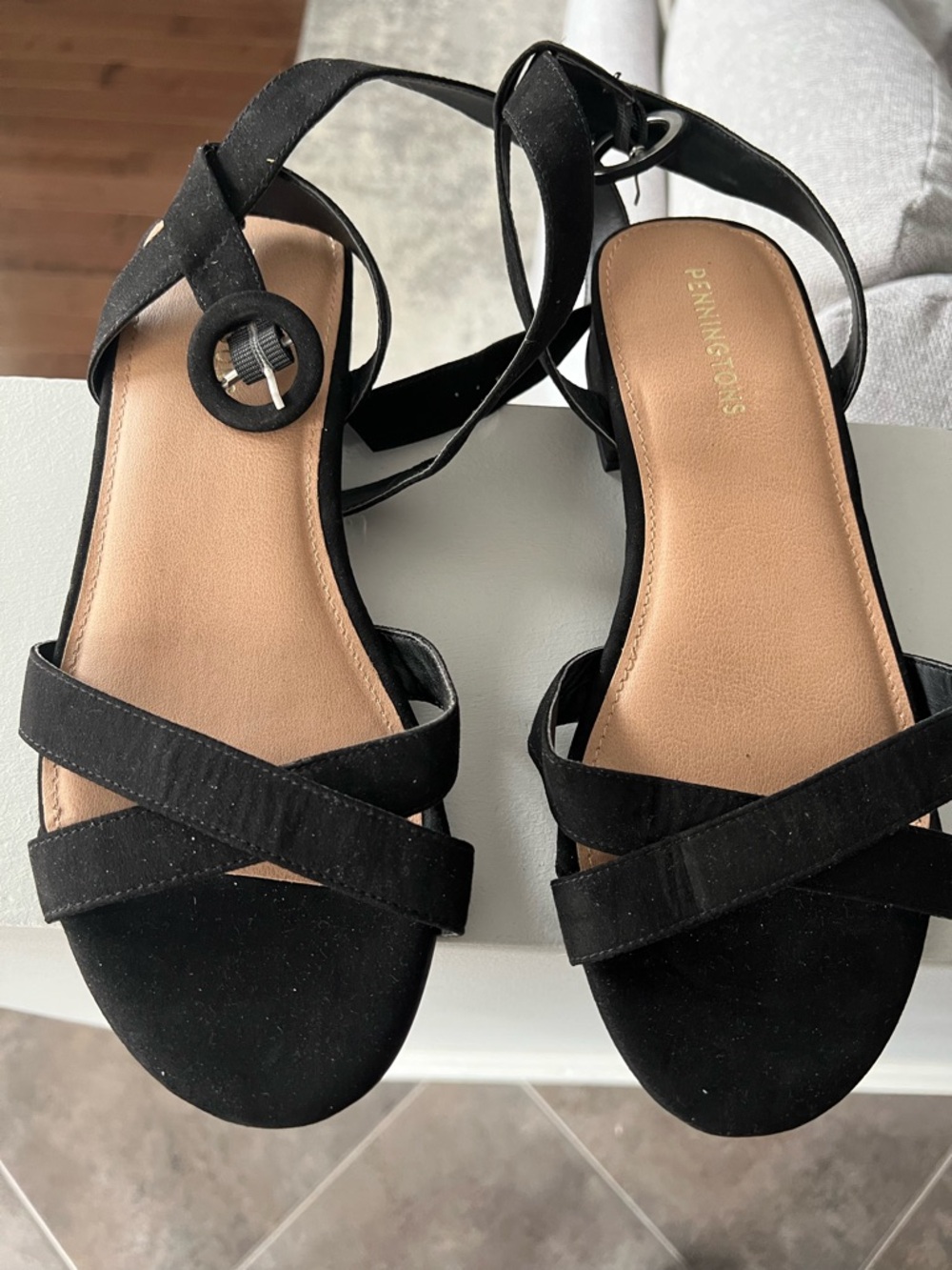 Penningtons Black Strappy Ankle Wrap Sandals